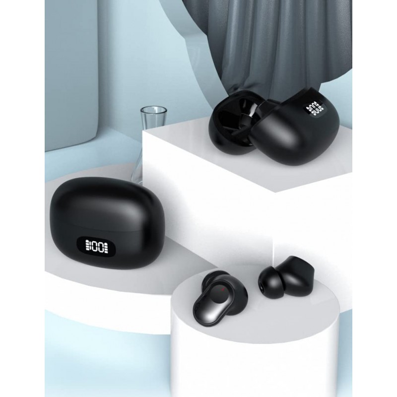 BUDINOQUE 미니 무선 이어버드 Bluetooth in Ear 경량 헤드폰 내장형 마이크, IPX8 방수, 프리미엄 사운드 장거리 연결 헤드셋(충전 케이스 포함), 블랙