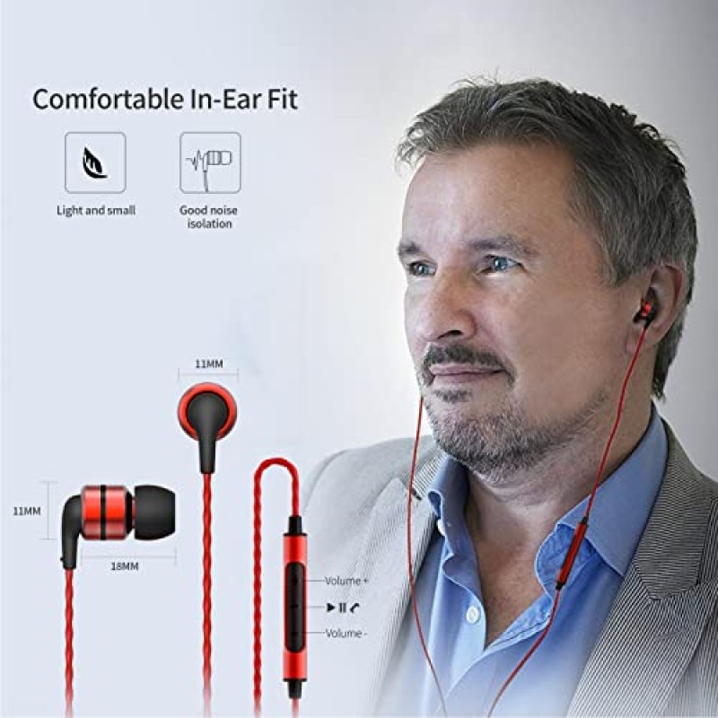 SoundMAGIC E80C 유선 이어버드(마이크 포함) HiFi 스테레오 오디오파일 이어폰 귀에 소음 차단 헤드폰 편안한 착용감 슈퍼 베이스 블랙 레드