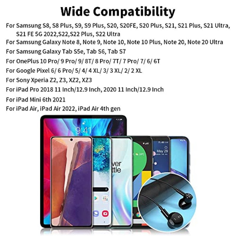 Google Pixel 8 7 7A 6A 6 iPhone 15 Pro Max 용 Type C 헤드폰 Samsung Z Flip 5 Fold 4 3 USB C 이어 버드 마그네틱 이어폰 마이크 Galaxy S23 S22 Ultra S21 Plus S20 FE A54 iPad 10 용 유선 헤드셋