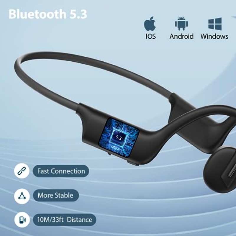 LOBKIN 오픈 이어 무선 골전도 헤드폰 Bluetooth 5.3 실리콘 이어폰 땀 방지 스포츠 헤드폰(마이크 포함) 사이클링 달리기, 7시간 재생 가능