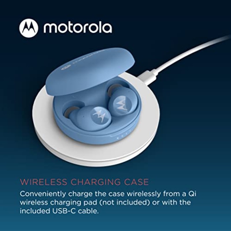 Motorola Motobuds 250 - 마이크 및 무선 충전 케이스가 포함된 진정한 무선 Bluetooth 이어버드 - IPX5 방수, 스마트 터치 컨트롤, 가볍고 편안한 핏, 딥 베이스 - 블루