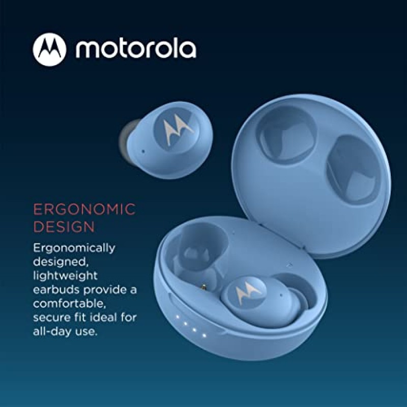 Motorola Motobuds 250 - 마이크 및 무선 충전 케이스가 포함된 진정한 무선 Bluetooth 이어버드 - IPX5 방수, 스마트 터치 컨트롤, 가볍고 편안한 핏, 딥 베이스 - 블루