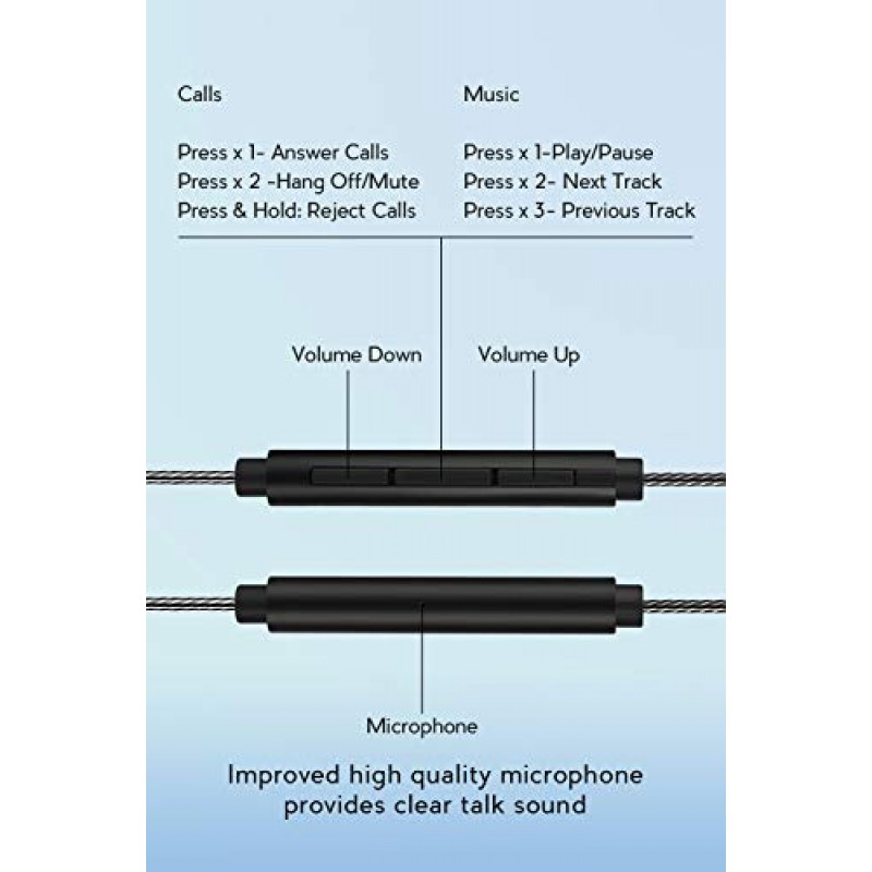마이크 및 리모콘이 연결된 이어버드, 인체공학적 스테레오 인이어 헤드폰, 티타늄 다이내믹 드라이버, 고해상도, iPhone iPad, Samsung Android, BlackBerry용 소음 차단 이어폰