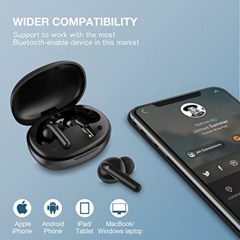 YW YUWISS Bluetooth 5.0 진정한 무선 이어버드 터치 컨트롤(충전 케이스 포함) 무선 이어폰형 헤드폰 IPX4 방수, Apple iPhone Android Samsung용 소음 제거 마이크