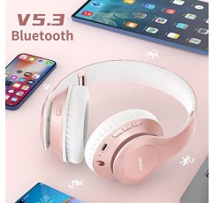 Uliptz 무선 Bluetooth 헤드폰, 65H 재생 시간, 6EQ 사운드 모드, HiFi 스테레오 오버이어 헤드폰(마이크 포함), 여행/사무실/휴대폰/PC용 접이식 Bluetooth 5.3 헤드폰(로즈 골드)