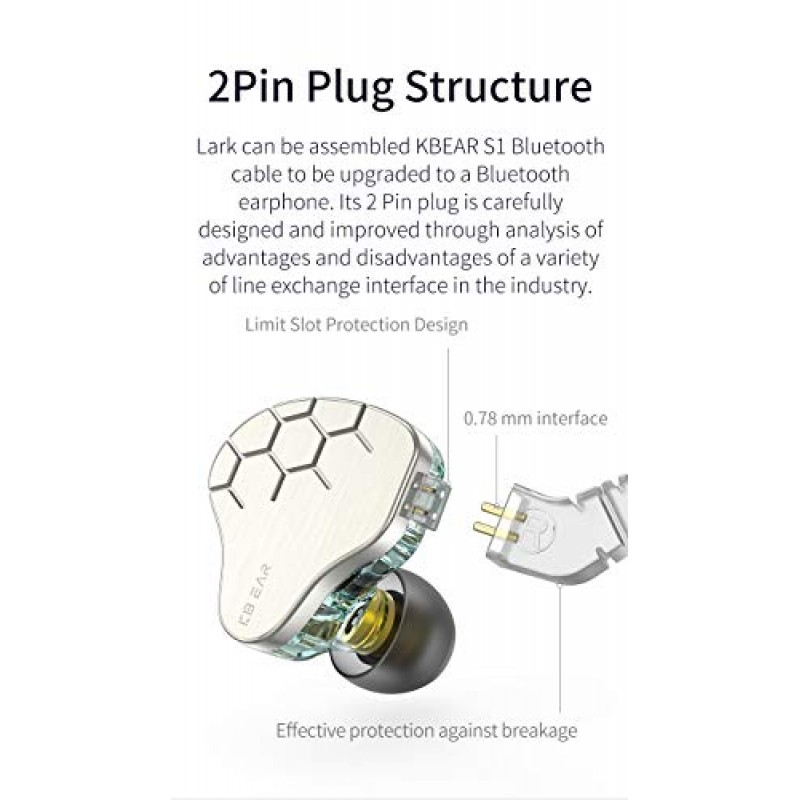 H HIFIHEAR KBEAR Lark 1BA+1DD 이어 모니터, HiFi 저음 이어폰, IEM 유선 헤드폰, HiFi 스테레오 사운드 이어폰 0.75mm 2핀 케이블이 포함된 소음 차단 이어버드(마이크 없음, 연보라색)