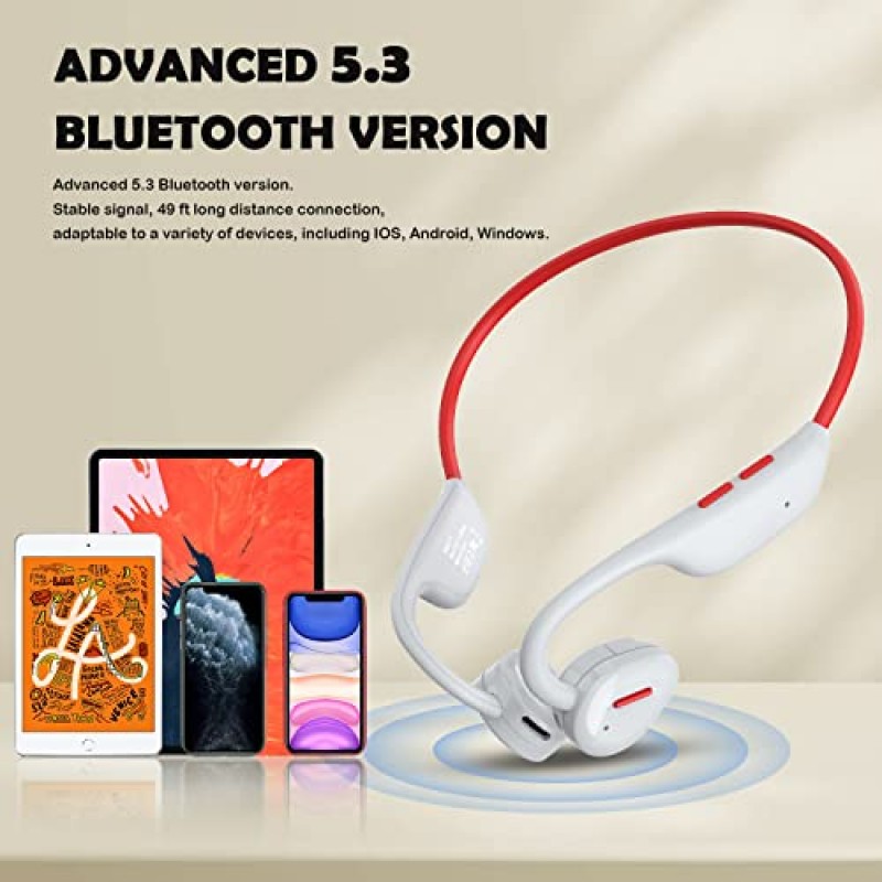 MODESLAB 개방형 공기 전도 헤드폰, Bluetooth 5.3 무선 이어폰 헤드셋, 달리기, 사이클링, 하이킹, 운전, 게임, 작업용 IPX6 방수 8H 재생 스포츠 헤드폰(회색/빨간색)