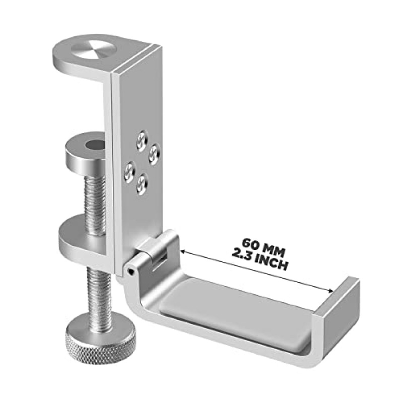 Aplslpa 접이식 헤드폰 스탠드 행거 홀더 책상 아래 알루미늄 헤드폰 클램프 후크, 범용 헤드폰용 공간 절약 헤드폰 행거 홀더(플래티넘 실버)
