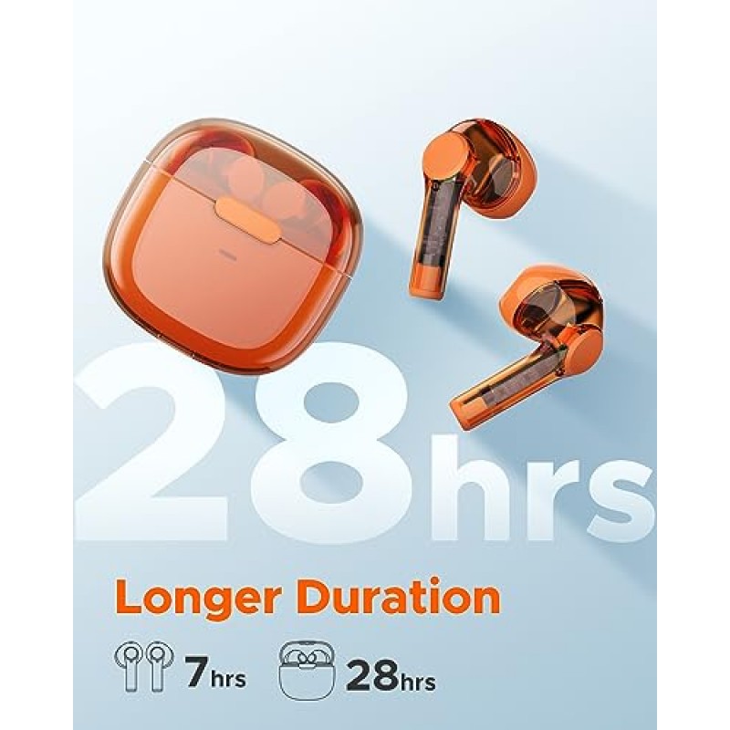 Truefree T3 무선 이어버드 반개방형 Bluetooth 5.3 헤드폰, AI 스마트 소음 제거 기능, 통화 시간 28시간, 13mm 드라이버 강화 음악, 40ms 게임 모드, 투명한 디자인