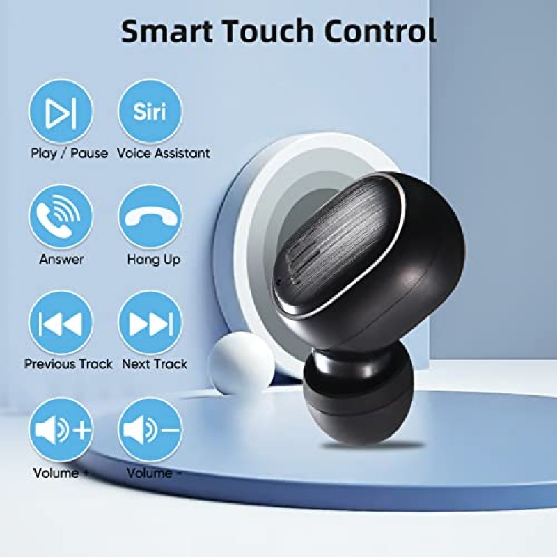 Wellqual TWS 무선 이어버드 스포츠 이어폰 Bluetooth V5.0 헤드폰 무선 이어폰, LED 전원 디스플레이 선명한 통화를 위한 내장 마이크, 터치 컨트롤, 싱글 트윈 모드, 스테레오 사운드(파란색)