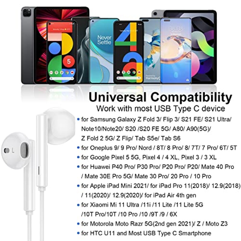 iPhone 15 Pro Max용 마이크가 장착된 USB C 헤드폰, USB Type C 이어버드 iPad Pro 10 Air Galaxy S23 FE Z Fold 5 4 Flip 3 S22 S21 S20 Pixel 8 7 OnePlus 11 10 9 Pro 8용 Hifi DAC 유선 볼륨 조절