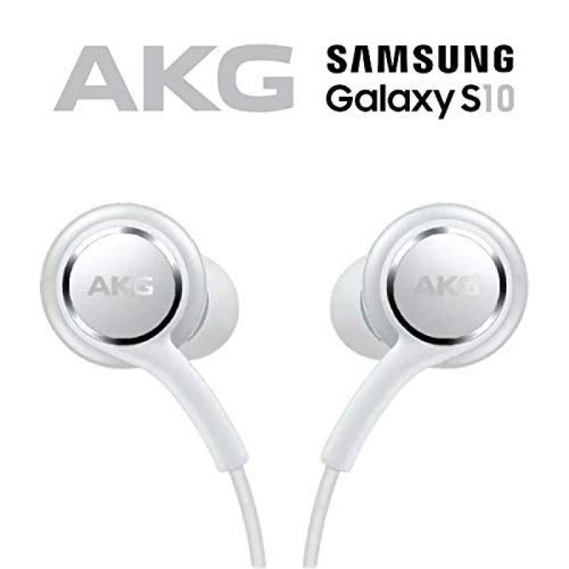 삼성 갤럭시 S10 S10e 플러스 케이블용 엘로기어 OEM 이어버드 스테레오 헤드폰 - AKG 디자인 - 마이크 및 볼륨 버튼 포함(흰색)