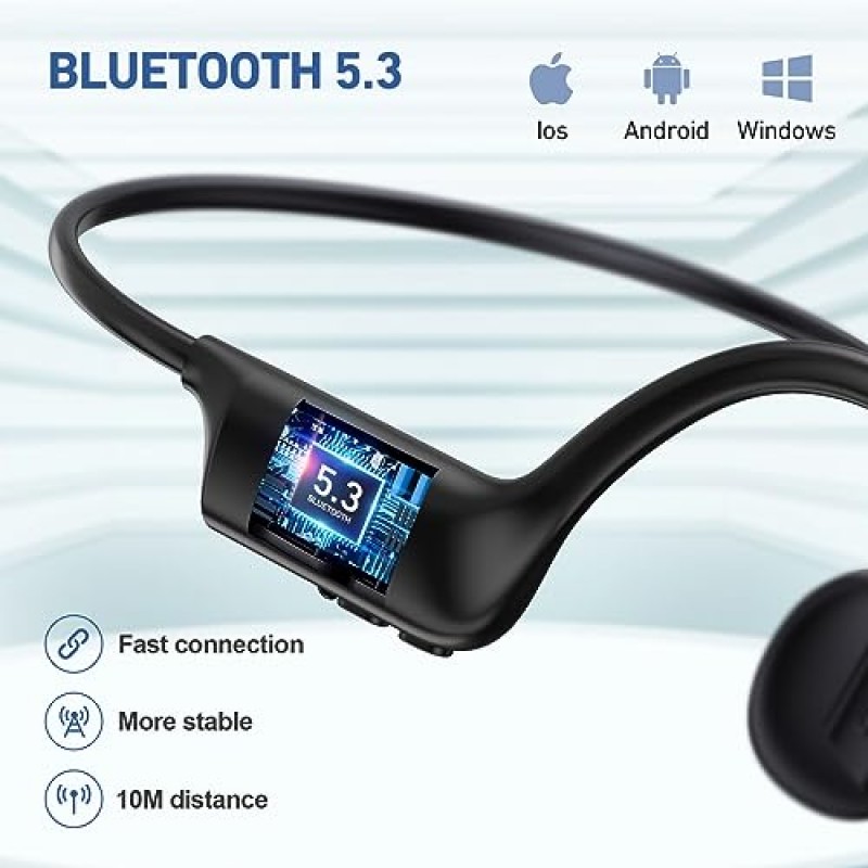 GUGTTR 골전도 헤드폰 무선 헤드폰 Bluetooth 5.3 마이크가 포함된 개방형 헤드폰, 7H 재생 시간 달리기, 사이클링, 운전, 하이킹용 땀 방지 스포츠 헤드셋