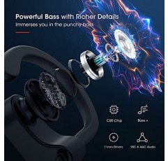 Bluetooth 헤드폰 V5.0, Flame Running 헤드폰(16시간 재생 포함), Bass+ HD 스테레오 무선 스포츠 이어폰(운동용 IPX7 방수 이어버드 포함), 체육관(CVC6.0 소음 차단 마이크 포함) 블랙