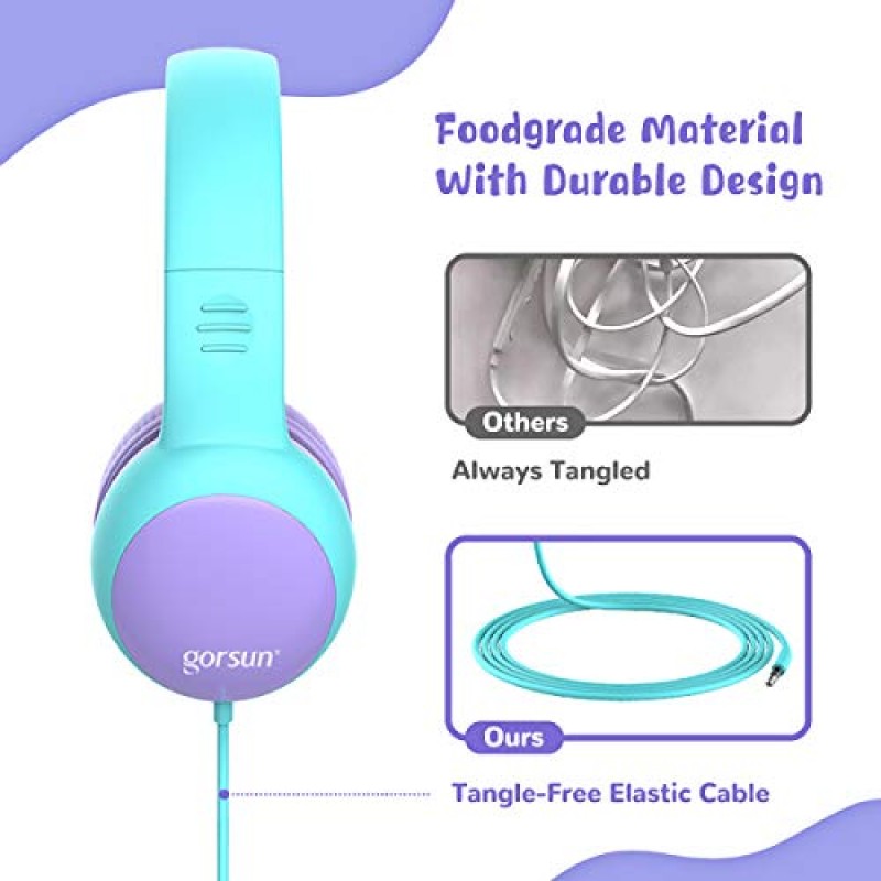 제한된 볼륨의 gorsun 어린이용 헤드폰, 어린이용 오버이어 헤드폰, 소년 소녀용 유아용 헤드폰, 어린이용 유선 헤드셋 이어폰