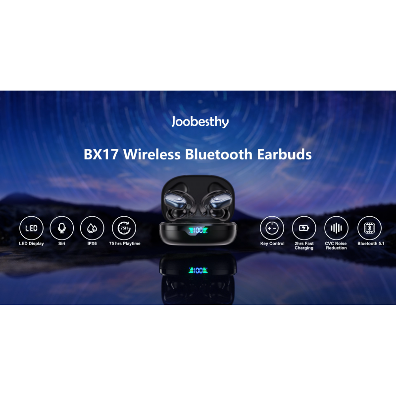 Joobesthy 무선 이어버드 Bluetooth 헤드폰, 무선 충전 케이스 및 LED 디지털 디스플레이가 포함된 75시간 재생 스포츠 이어폰 귀고리가 포함된 IPX6 방수 이어폰 업무 및 체육관을 위한 HiFi 사운드