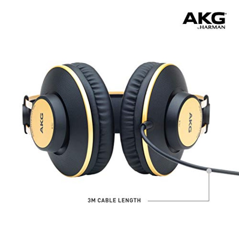 AKG Pro Audio K92 오버이어, 폐쇄형, 스튜디오 헤드폰, 매트 블랙 및 골드