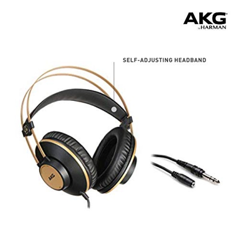 AKG Pro Audio K92 오버이어, 폐쇄형, 스튜디오 헤드폰, 매트 블랙 및 골드