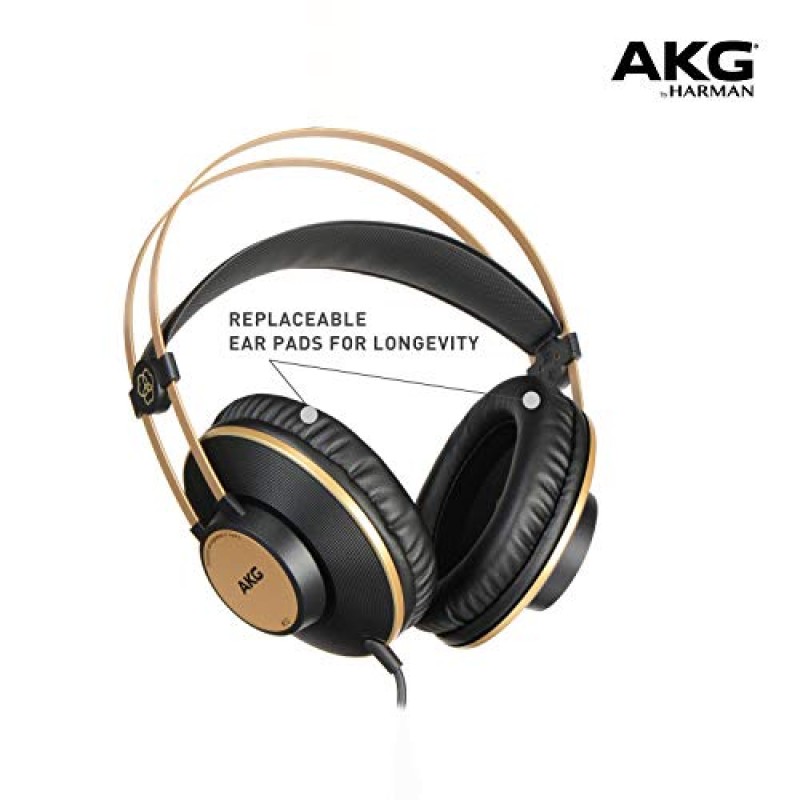 AKG Pro Audio K92 오버이어, 폐쇄형, 스튜디오 헤드폰, 매트 블랙 및 골드