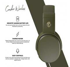 감각적 베이스를 갖춘 Skullcandy Crusher 오버이어 무선 헤드폰, 40시간 배터리, 마이크, iPhone Android 및 Bluetooth 장치와 작동 - Moss/Olive(제조업체에서 단종)