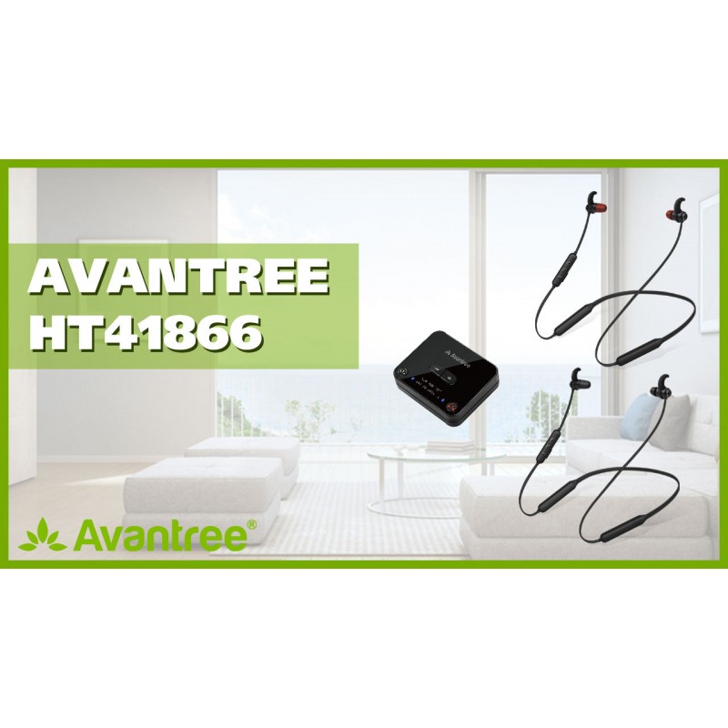 Avantree HT41866 TV 청취용 무선 이어버드(2개 세트), Bluetooth 송신기, 개별 볼륨 조절, 20시간 넥밴드 헤드폰, 플러그 앤 플레이, 오디오 지연 없음