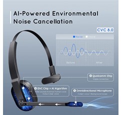 Bluetooth 헤드셋, AI 기반 환경 소음 제거 마이크(ENC) 및 고속 충전 스탠드가 탑재된 무선 헤드폰, 경량, PC용 USB 동글이 탑재된 45시간 온이어 헤드폰(검은색)