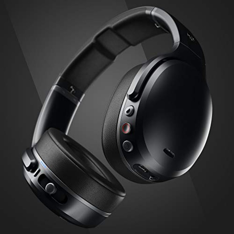 Skullcandy Crusher ANC 오버이어 소음 차단 무선 헤드폰(감각 저음 포함), 24시간 배터리, 마이크, Bluetooth 장치와 작동 - 블랙