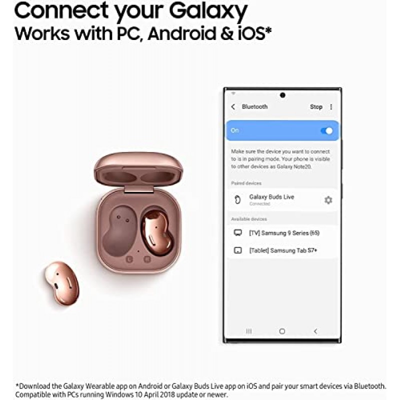 SAMSUNG Galaxy Buds Live 진정한 무선 이어버드 미국 버전 능동형 소음 차단 무선 충전 케이스 포함, 미스틱 블랙