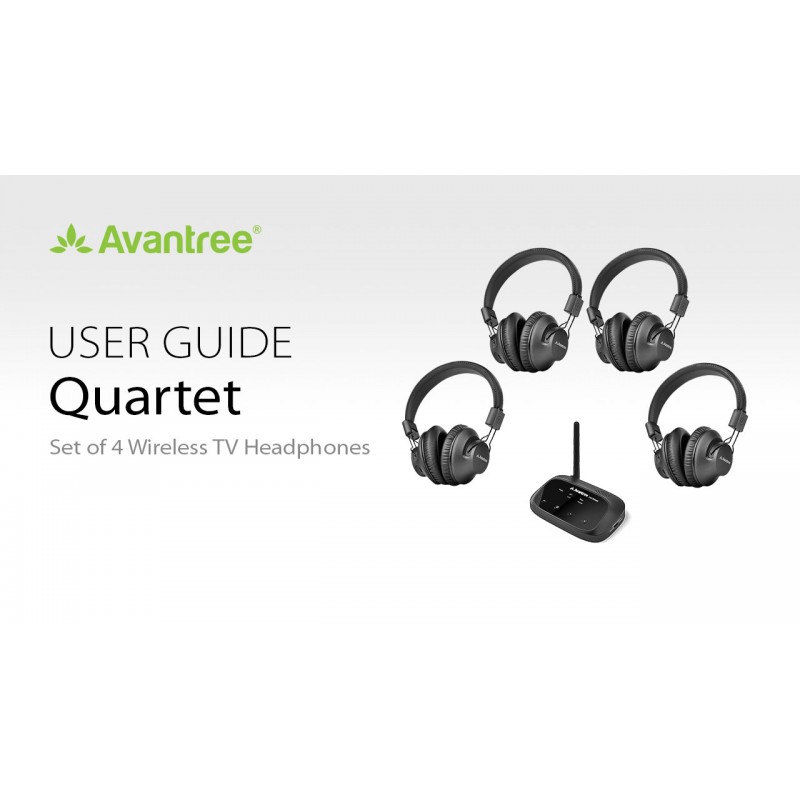 Avantree Quartet - 사일런트 디스코 헤드폰 시스템, 송신기 1개가 포함된 다중 무선 헤드폰, 최대 100개 팩 4개, TV 시청 시 지연 없는 HD 사운드, 야외 영화, 교회 청각 보조 장치