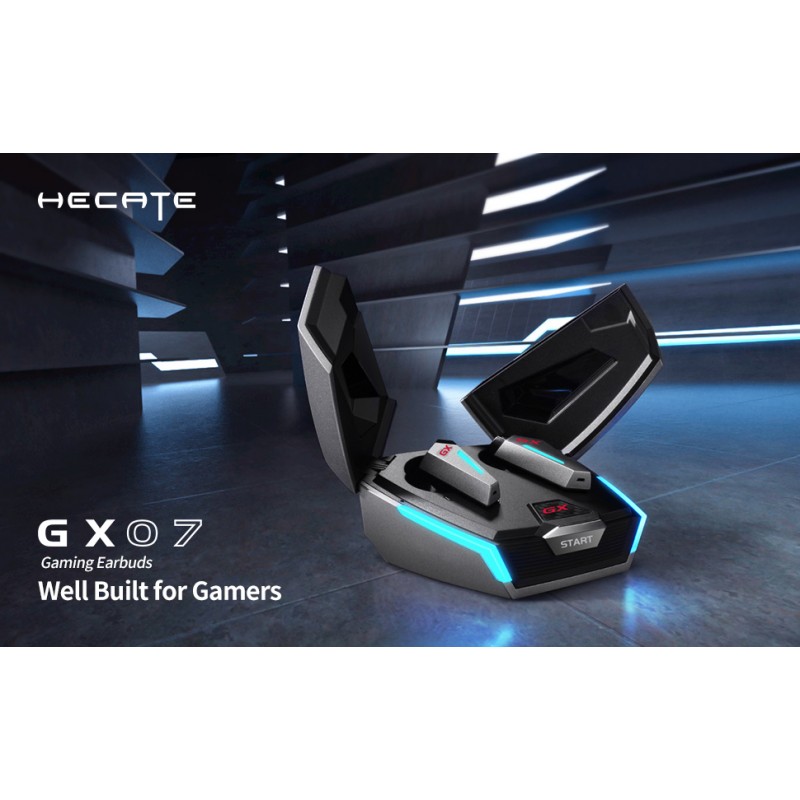 HECATE by Edifier GX07 무선 게임용 이어버드, 능동형 소음 차단 Bluetooth 이어버드(마이크 6개 포함), LHDC/AAC, 초저 지연 시간, 듀얼 모드, 앱 제어, RGB 조명, 32.5시간 재생 시간 - 회색