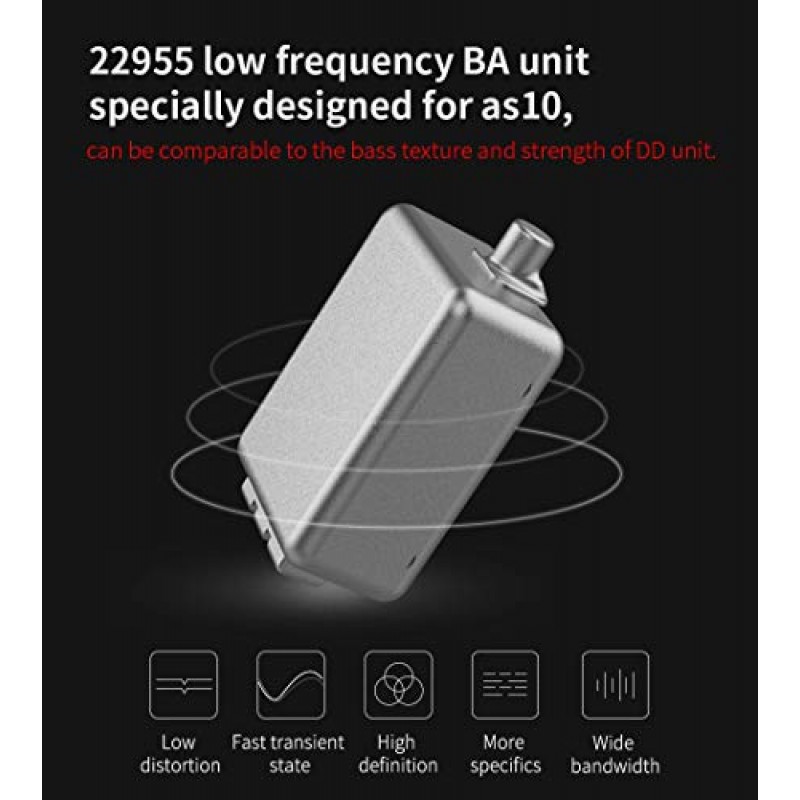 KZ AS10, LINSOUL 5BA HiFi 스테레오 인이어 이어폰 고해상도 이어버드 헤드폰 0.75mm 2핀 케이블, 평형 전기자 드라이버 5개, 소음 차단(마이크 없음, 검정색)