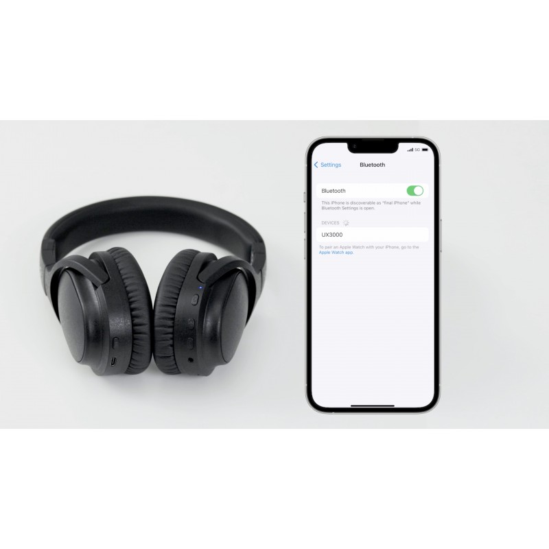 Final UX3000 Bluetooth 무선 헤드폰, Hi-Fi 음질, 하이브리드 소음 제거, 최대 35시간 음악 재생, aptX 낮은 대기 시간, 다지점 연결, 일본에서 설계됨