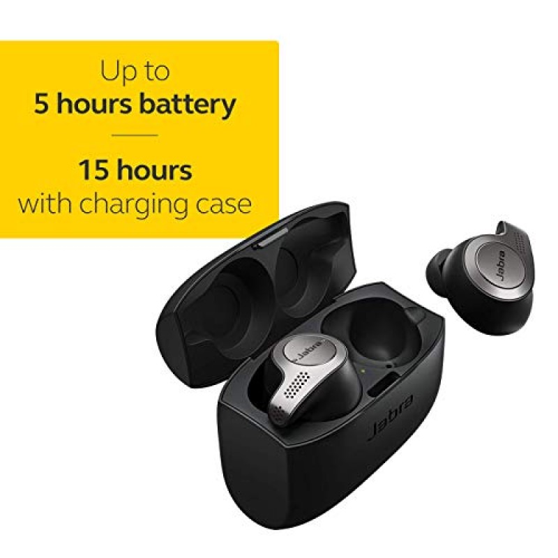 Jabra Elite 65t 이어버드 - Alexa 내장, 충전 케이스 포함 이어버드, 티타늄 블랙 - 최고의 진정한 무선 통화 및 음악 경험을 위해 설계된 Bluetooth