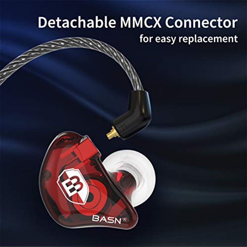 가수 드러머 음악가를 위한 이어 모니터 헤드폰의 BASN Professional MMCX 커넥터 IEM 이어폰(Lux Clear Red Blue)