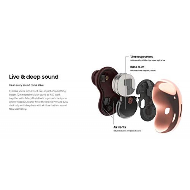 Samsung Galaxy Buds Live(ANC) 능동형 소음 차단 TWS 개방형 무선 Bluetooth 5.0 iOS 및 Android용 이어버드, 12mm 드라이버, 국제 모델 - SM-R180(미스틱 블랙)(리뉴얼)