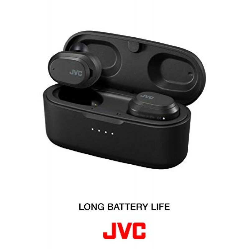 JVC HAA50TB 진정한 무선 이어버드 메모리 폼 이어피스가 포함된 소음 차단 이어버드, 충전 케이스 포함 32시간 배터리 수명, 터치 앤 토크, Bluetooth 5.0, 터치 센서 제어, 방수 IPX4, 블랙