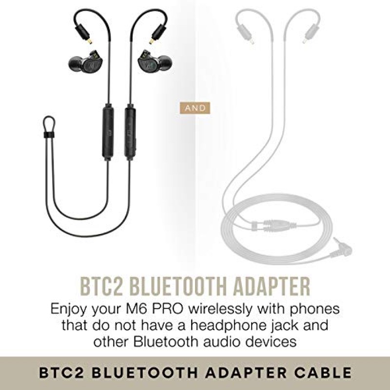 MEE audio M6 PRO 뮤지션용 인이어 모니터 유선 + 무선 콤보 팩: 스테레오 오디오 케이블 및 Bluetooth 오디오 어댑터(검은색) 포함(CMB-M6PROBT-BK)