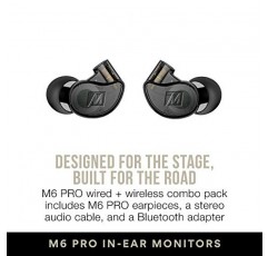 MEE audio M6 PRO 뮤지션용 인이어 모니터 유선 + 무선 콤보 팩: 스테레오 오디오 케이블 및 Bluetooth 오디오 어댑터(검은색) 포함(CMB-M6PROBT-BK)