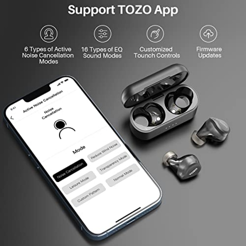 TOZO NC7 Pro 2022 고급 6 마이크 하이브리드 능동형 소음 차단 이어버드, Bluetooth 5.2 이어폰 감지 이어폰, IPX6 방수 무선 프리미엄 사운드 헤드폰 앱 지원