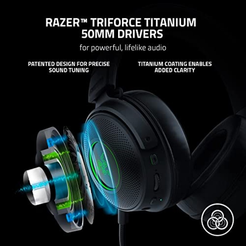 Razer Kraken V3 Pro HyperSense 무선 게이밍 헤드셋(햅틱 기술 포함): Triforce 티타늄 50mm 드라이버 - THX 공간 오디오 - 초고속 무선 - 패브릭 및 인조 가죽 메모리 폼 쿠션(리뉴얼)