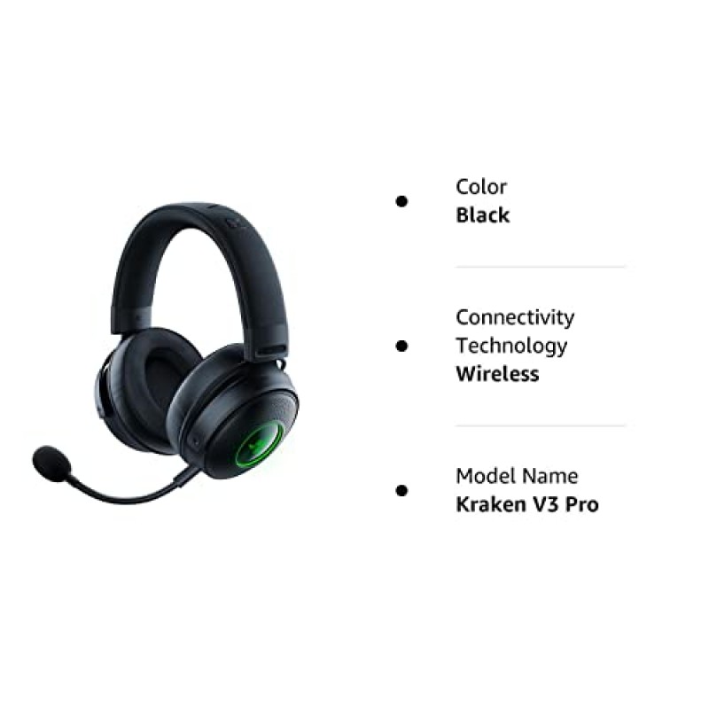 Razer Kraken V3 Pro HyperSense 무선 게이밍 헤드셋(햅틱 기술 포함): Triforce 티타늄 50mm 드라이버 - THX 공간 오디오 - 초고속 무선 - 패브릭 및 인조 가죽 메모리 폼 쿠션(리뉴얼)