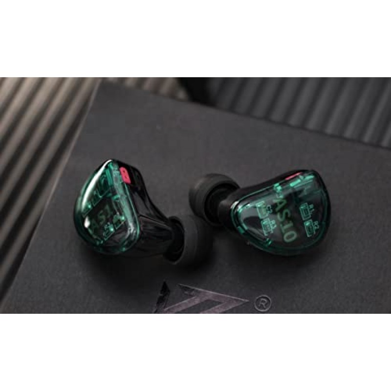 Linsoul KZ AS10 5BA HiFi 스테레오 인이어 이어폰 고해상도 이어버드 헤드폰 0.75mm 2핀 케이블, 평형 전기자 드라이버 5개, 소음 차단(마이크, 청록색)