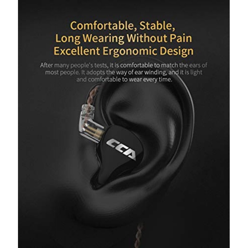 CCA CA16 인이어 모니터, 측면당 7BA+1DD 하이브리드 HiFi 스테레오 IEM 유선 이어폰/이어버드/헤드폰(분리형 엉킴 방지 케이블 포함) 음악가 오디오파일용 2핀(마이크 포함 검정색)