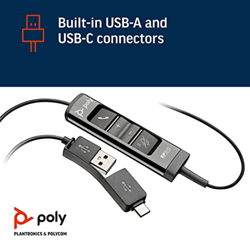 Poly - EncorePro 515 USB-A 및 USB-C USB 헤드셋(Plantronics) - 클라우드 시스템 업데이트 - 청각 청력 보호 - Avaya, Genesys 및 Cisco 콜 센터 플랫폼과 작동 - 단일 귀/모노, 검은색