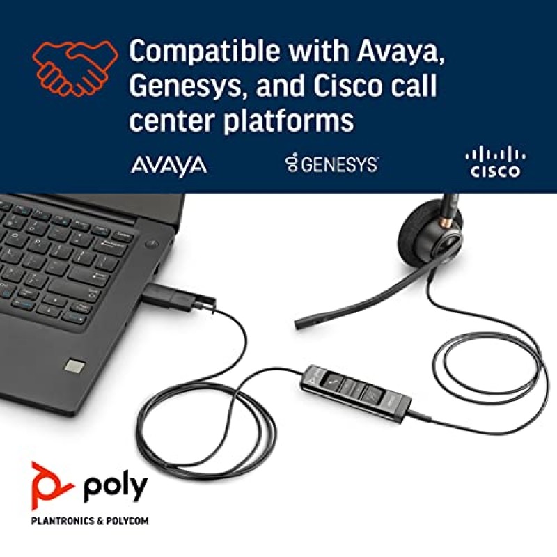 Poly - EncorePro 515 USB-A 및 USB-C USB 헤드셋(Plantronics) - 클라우드 시스템 업데이트 - 청각 청력 보호 - Avaya, Genesys 및 Cisco 콜 센터 플랫폼과 작동 - 단일 귀/모노, 검은색