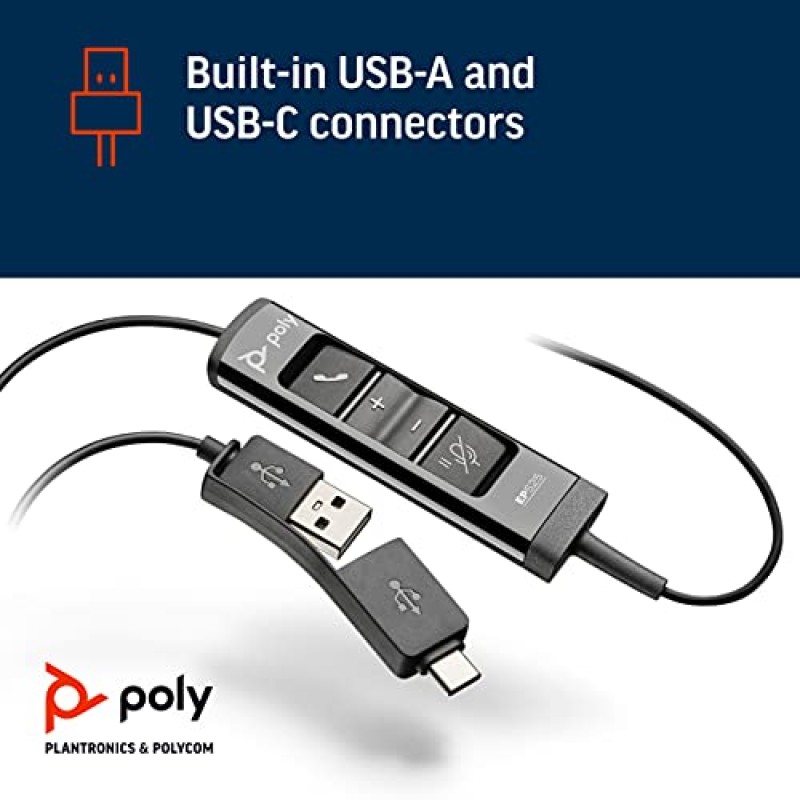 Poly - EncorePro 525 USB-A 및 USB-C USB 헤드셋(Plantronics) - 청력 보호 - 보류 및 통화 응답 버튼 - 듀얼 이어 착용 스타일, 검은색