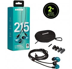 Shure SE215 Pro 이어폰형, 파란색 분리형 및 Shure 범용 통신 케이블, 검정색