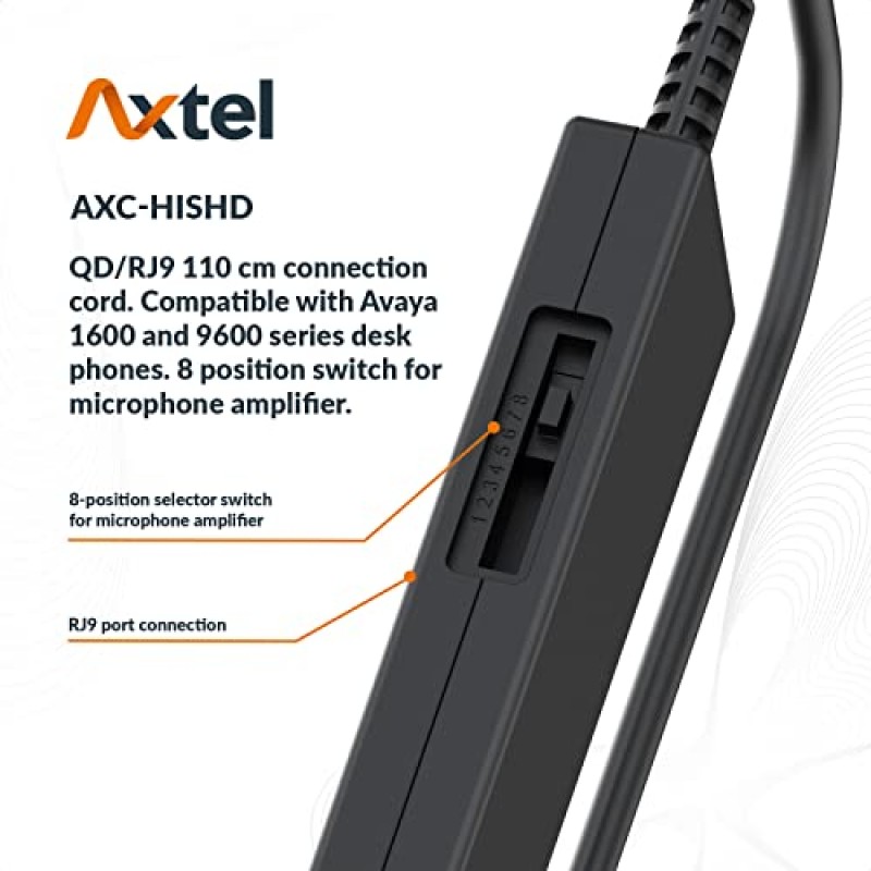 Axtel 번들 Elite HDvoice Duo NC(AXC-HISHD 케이블 포함) | 소음 제거 - Avaya 1600/9600 시리즈 IP 전화기와 호환 가능 | 최대 8레벨까지 마이크 증폭기가 포함된 케이블