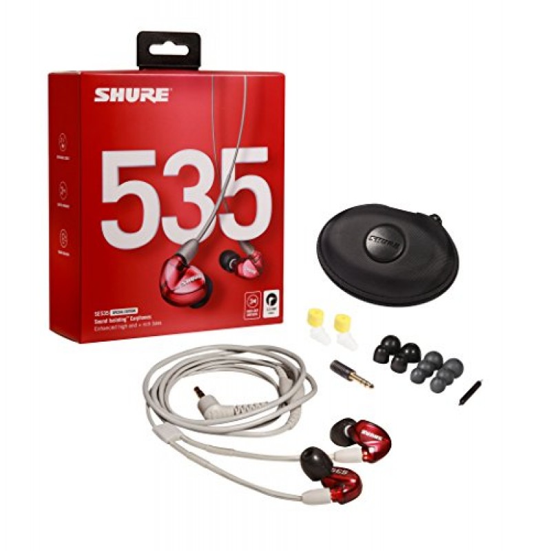 Shure SE535LTD 인이어 무선 헤드폰, 빨간색 분리형 및 분리형 Se 소음 차단 이어폰용 Shure 범용 통신 케이블, 검정색