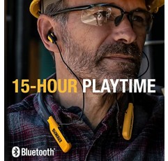 DEWALT 무선 Bluetooth 넥밴드 헤드폰 — 15시간 동안 재생 가능한 넥밴드 이어폰 — 소음 차단 무선 이어버드 — 선명한 통화를 위한 Jobsite Pro 내장 마이크